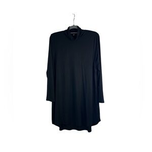 Eileen Fisher black fine jersey scrunch neck dress size large casual long sleeve